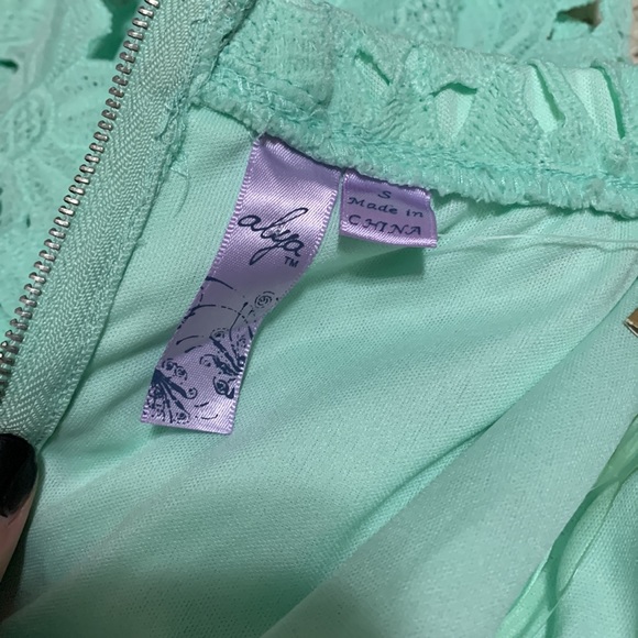 Alya Size Small Strapless Mint Floral Overlay Midi Length Dress Zip Up Back - Picture 4 of 4